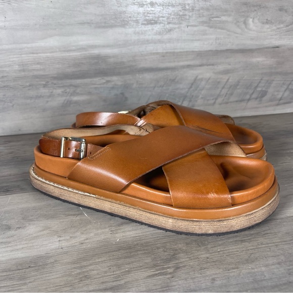 Alohas Women 8.5โ9 EU39 Tan Brown Leather Sandals Cross Strap Platform Slingback - Picture 3 of 15